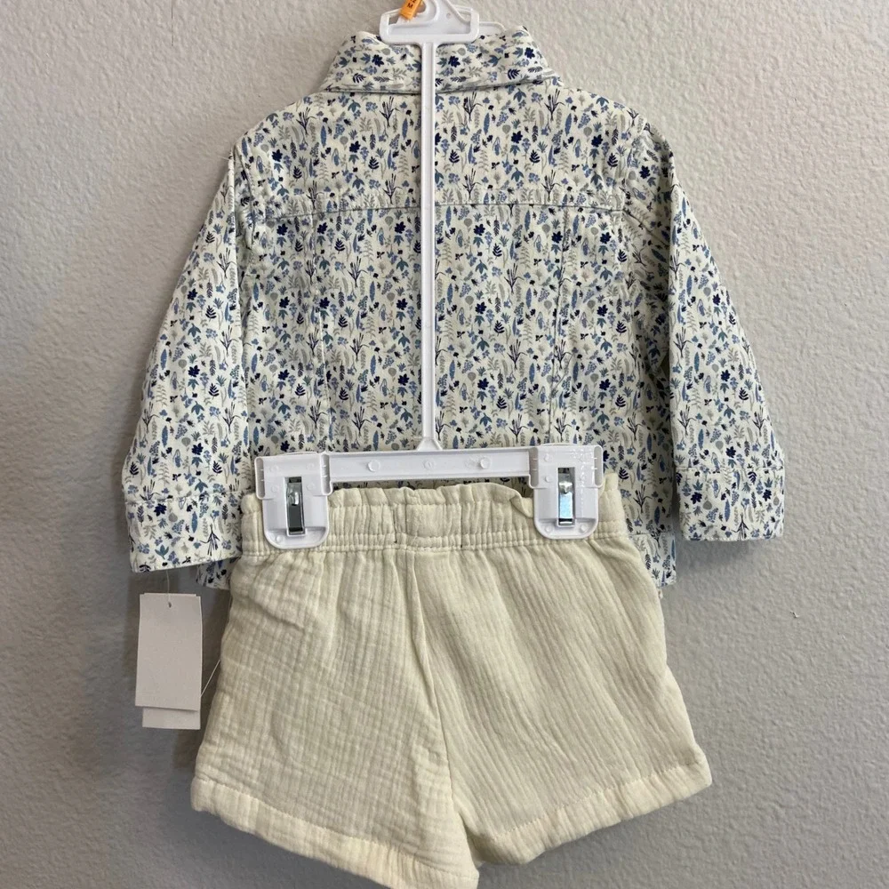 7 For All Mankind Baby Floral Jacket/Shirt/Shorts Set 12M Marshmallow Crème NEW‎
